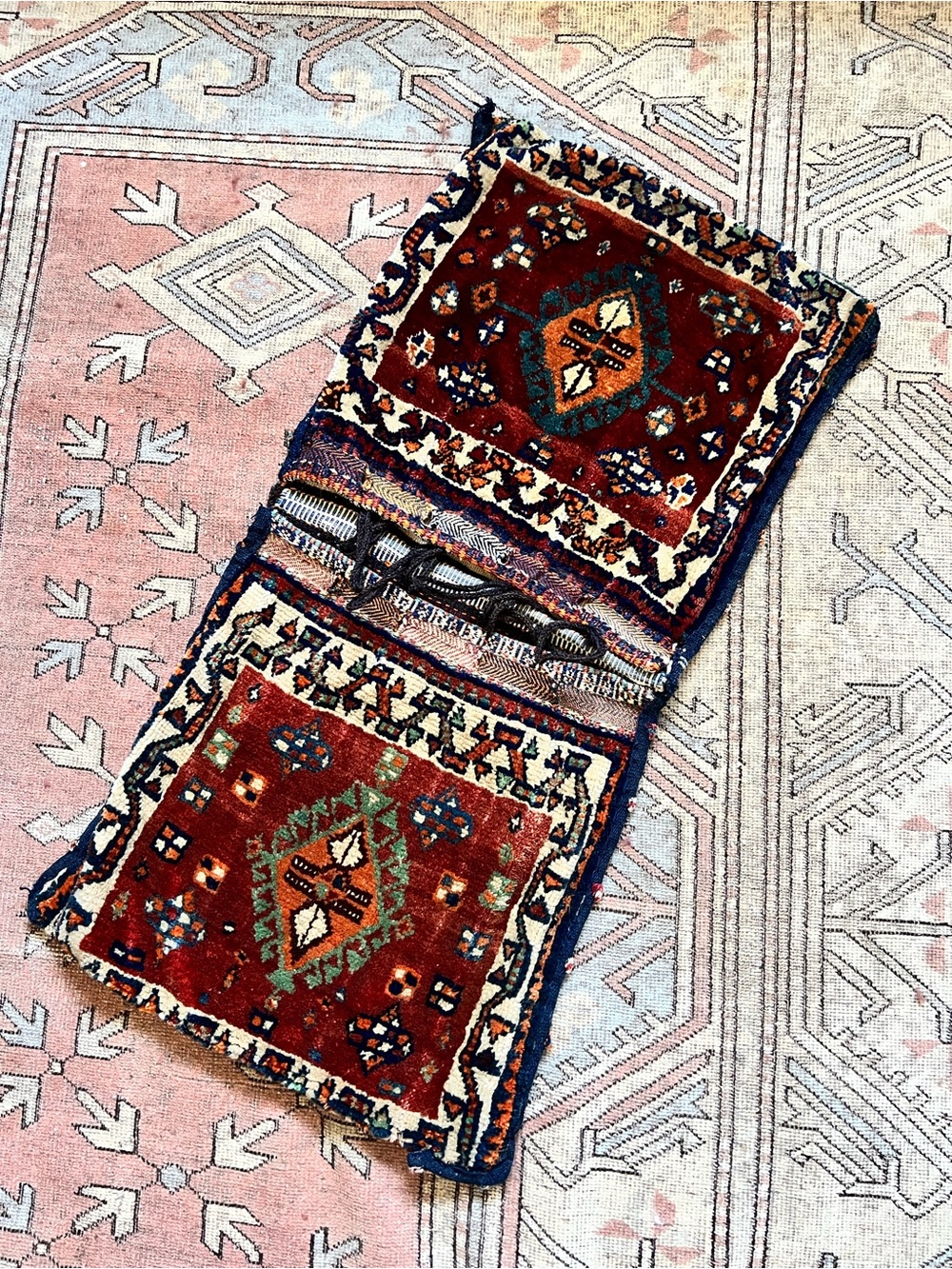 Handmade Khorjin Saddle Bag in Rust Red and Navy